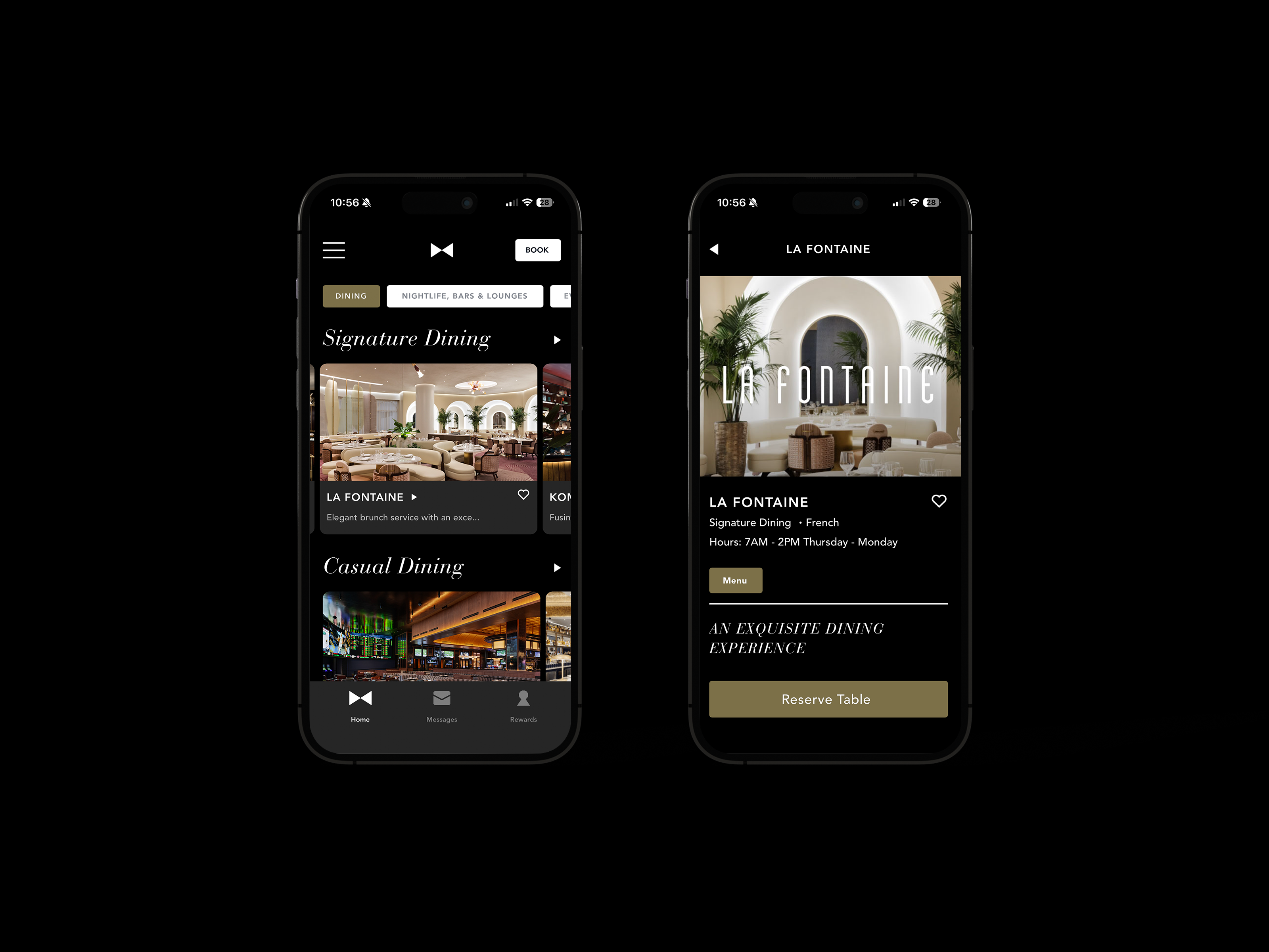 Additional screens from the Fontainebleau guest app.