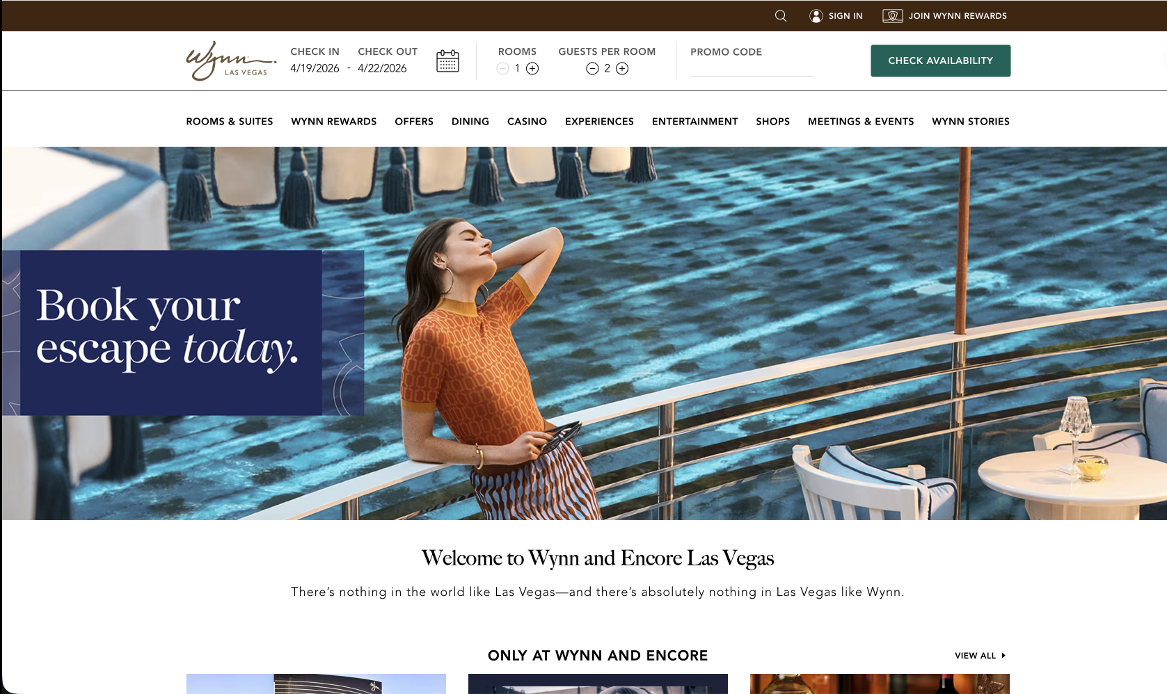 Wynn website screenshot.