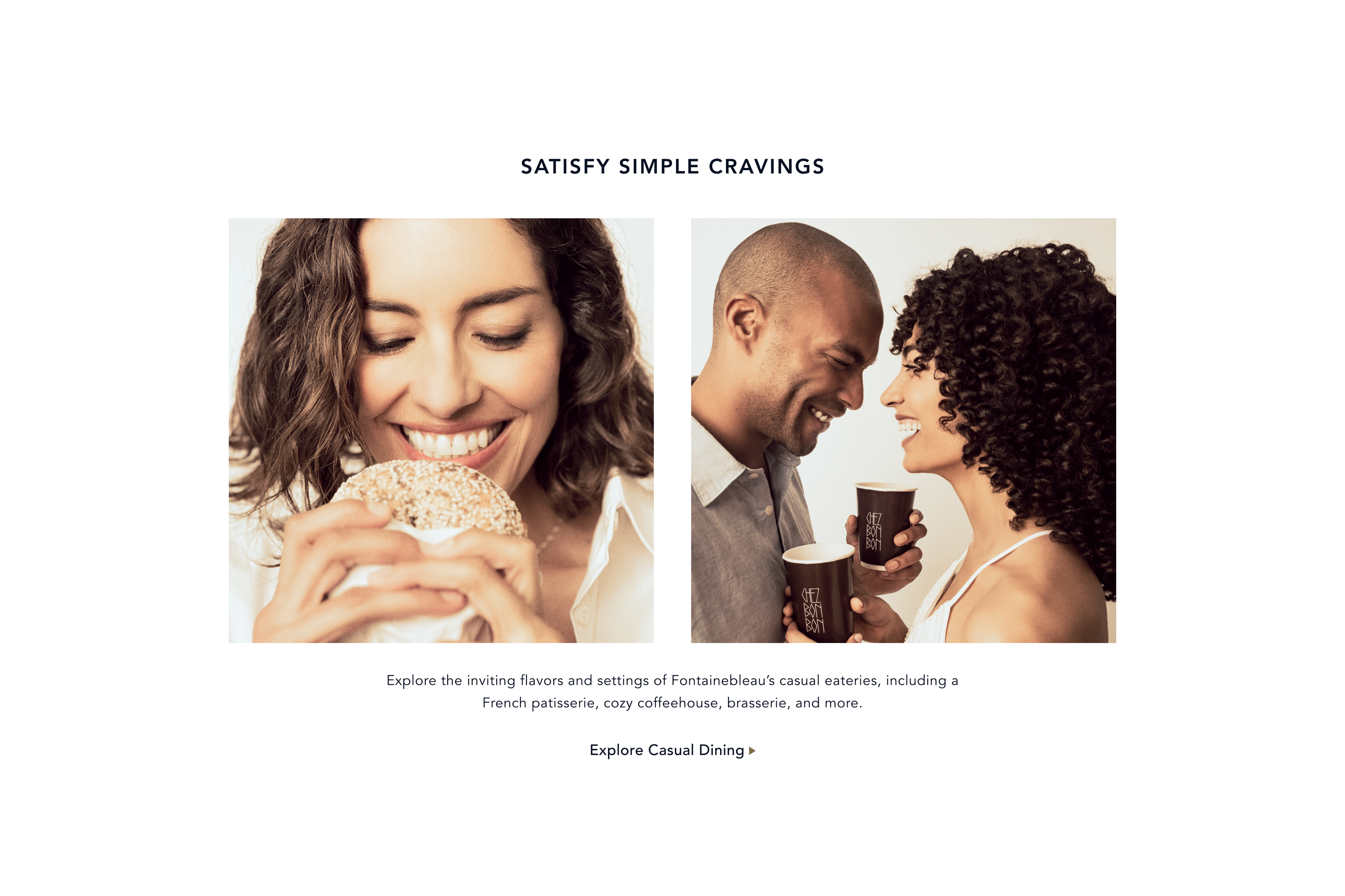 Lifestyle and dining imagery on the website.