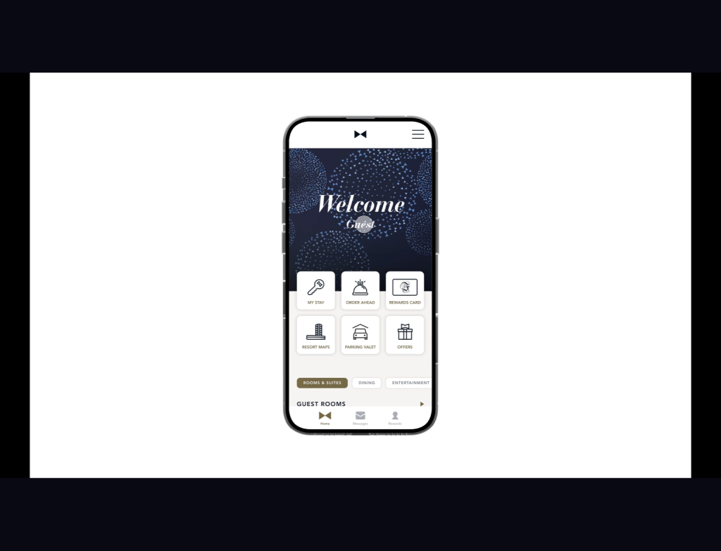 Virtual tour and floor plan experience for resort rooms and amenities.