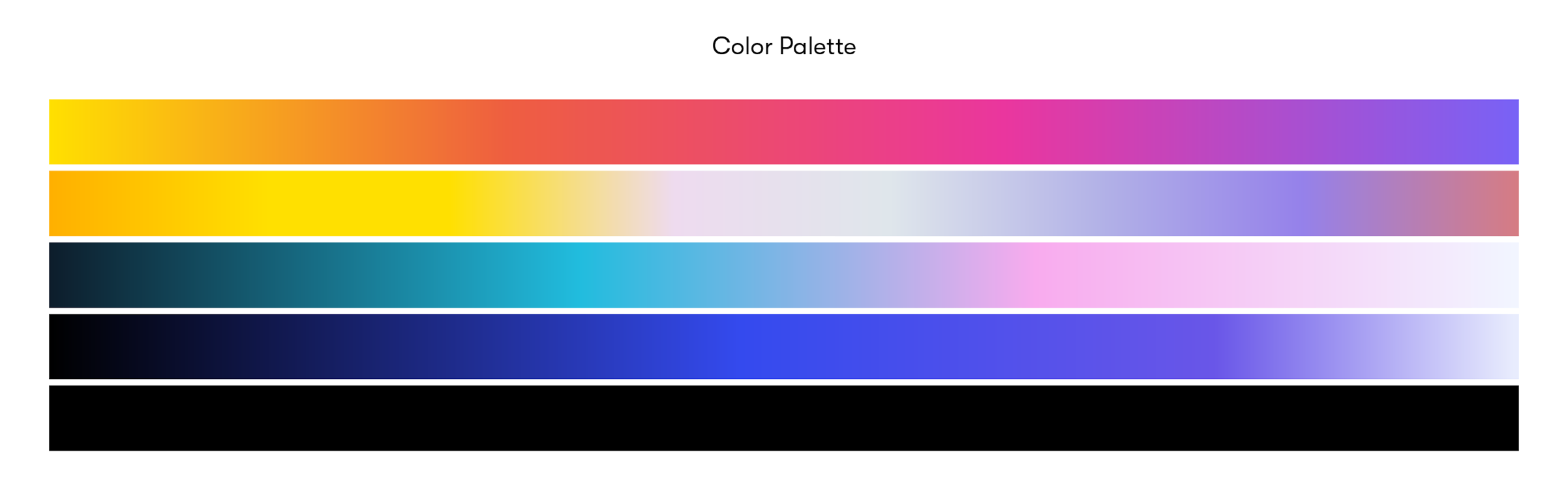 Fhera brand color palette with gradient swatches in deep purple, blue, magenta and cyan.